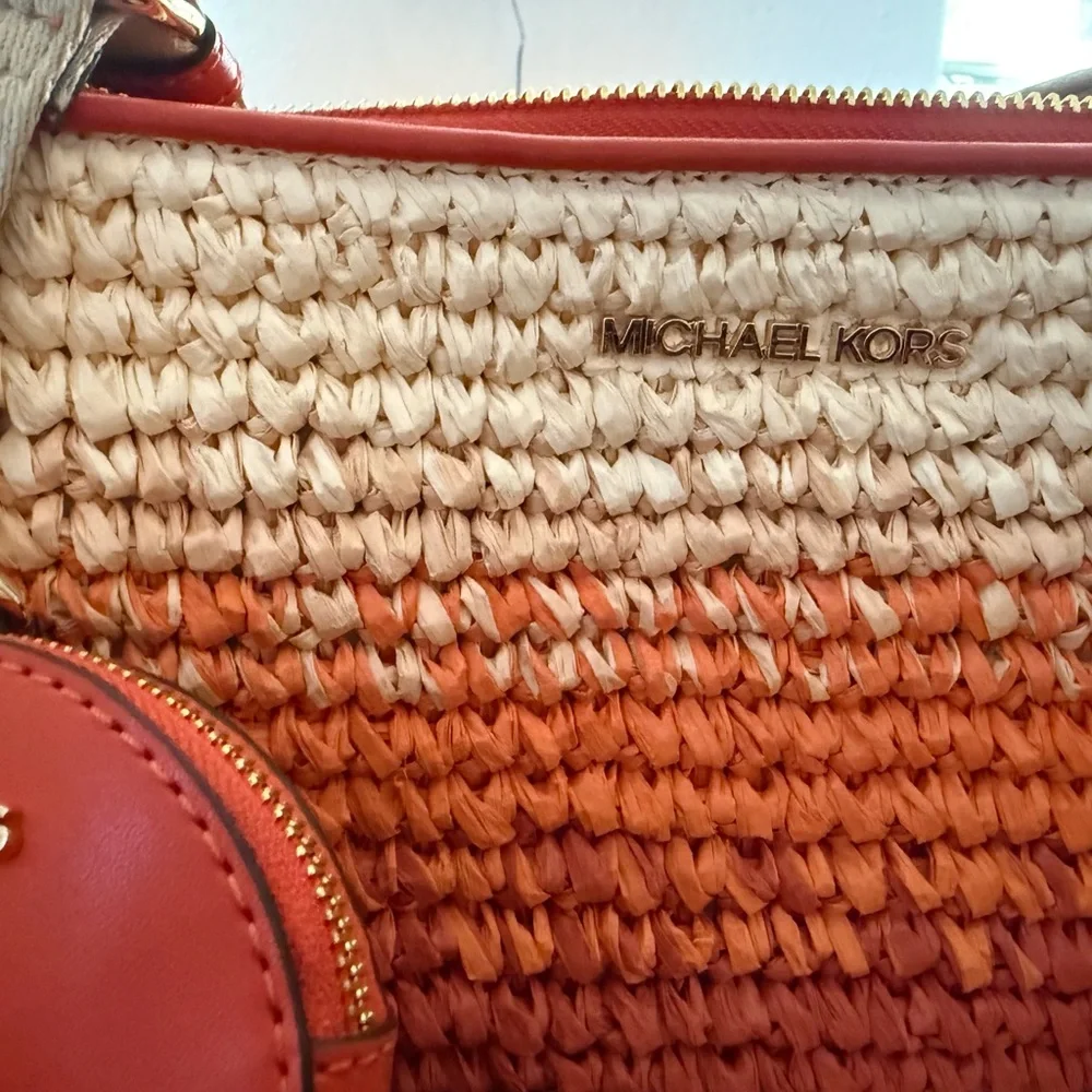 Michael Kors Orange and Cream Woven Crossbody Bag - Picture 9 of 10
